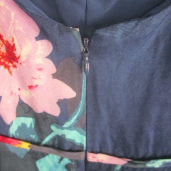 Banana Republic Womens Size XS Strappy Blue Nylon Linen Floral Dress Rear Zipper - Picture 7 of 12